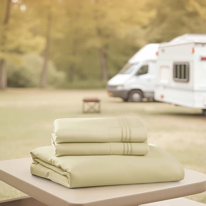 Hearth & Harbor Short Queen Sheets for RV, Vanilla Yellow RV Queen Sheets, Silky Soft 1800 Microfiber Bed Sheet for Camper, 4 Piece RV Bedding with Pillowcases