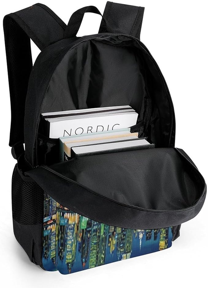 Supdreamc Men Women Lightweight Chicago City Skyline Night View Starry Sky Painting Backpack Large Capacity Carry On Bag With Padded Straps for Sports Work Walking Cycling
