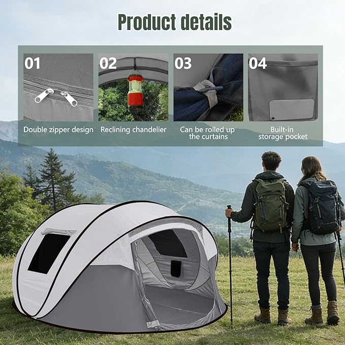 Instant Pop Up Camping Tent, 4-6 Person Tents,Automatic Set Up Tent in 3 Seconds,Waterproof Sunshade Family Tent,Portable Lightweight Dome Tent for Outdoor Camping,Hiking,Travel & Beach
