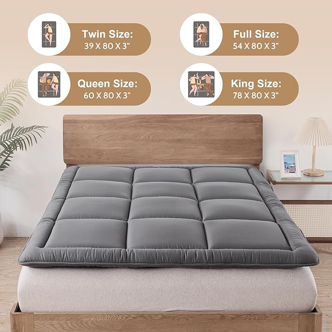 WhatsBedding Japanese Floor Mattress Futon Mattress 3" Grey Tatami Mat Shredded Memory Foam Filled Sleeping Pad, Foldable & Portable Roll Up Lounger Camping Bed for Kids and Adult,Twin Size 39"x 80"