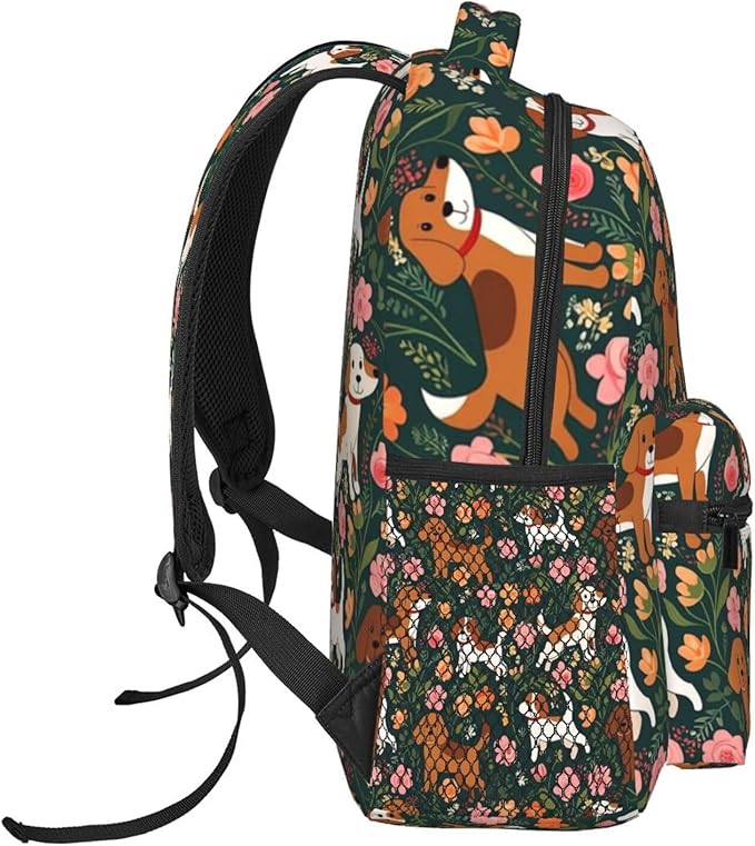 Daypack Backpack Multipurpose Anti-Theft Large Capacity Bookbag, English Springer Spaniel And Retro Floral Travel Hiking Camping Rucksack With Adjustable Shoulder Straps