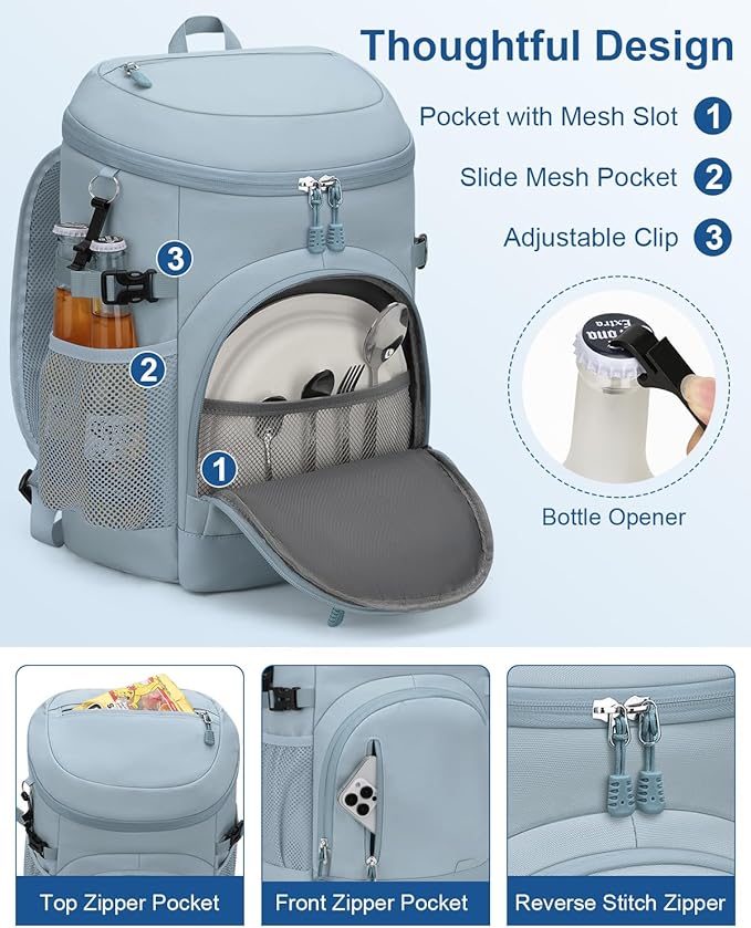 Cooler Backpack Insulated Waterproof,30 Cans Backpack Coolers Leakproof Lunch Backpack for Men Women Portable Soft Cooler Bag for Beach Camping Travel Picnic