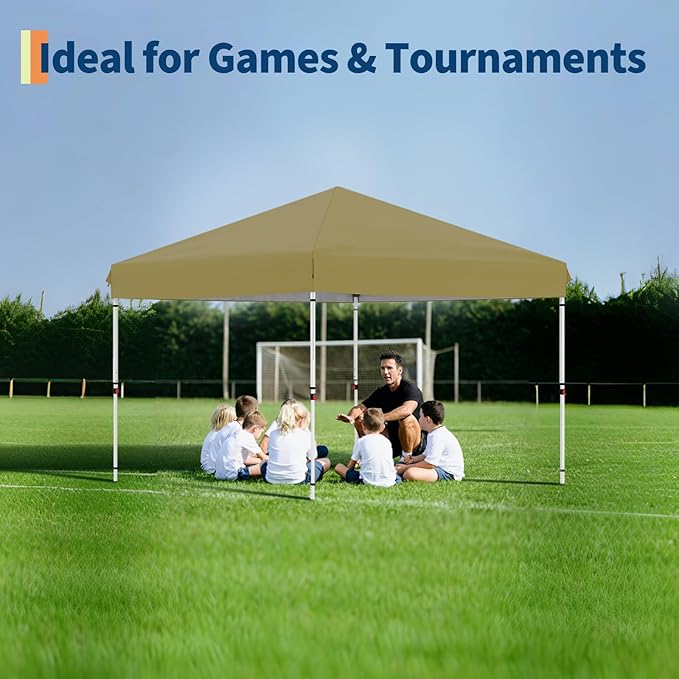 10x10 Pop Up Canopy Tent Outdoor Canopy with 1 Removable Sidewall One-Person Set Up Heavy Duty Commercial Instant Tent Shelter-Khaki