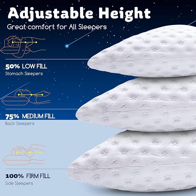 Cooling Side Sleeper Pillow for Neck and Shoulder Pain, Luxury Shredded Memory Foam Curved Bed Pillows for Sleeping Set of 1- Adjustable Standard Size- Washable Cover Crescent White