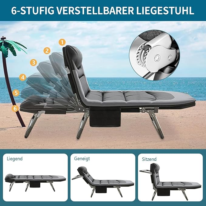 Folding Camping Cot, Six-Position Adjustable Backrest, Camping Cot for Adults Comfortable with Pillow and Side Pockets, Supports 330lb, for Home Office Nap Beach Travel Hiking. (Brown)