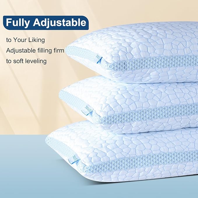 QUTOOL Enhanced Cooling Pillows for Sleeping, Shredded Memory Foam Pillows 2 Pack, Bed Pillows Standard Size Set of 2, Support Yet Soft Pillow for Side, Back Sleepers