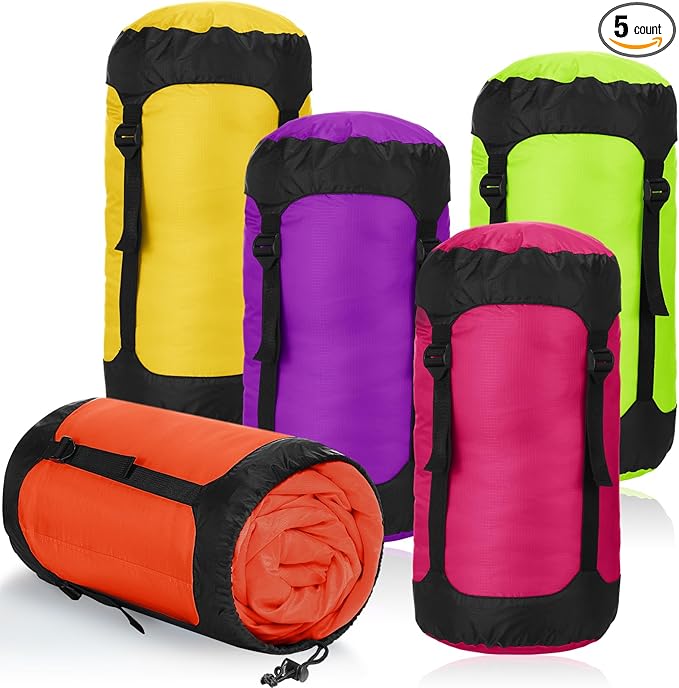 5 Pcs Compression Sacks for Backpacking 20L Camping Sleeping Bag Stuff Sacks for Backpacking Water Resistant Sleeping Bag Storage Sack for Space Saving Hiking Gear