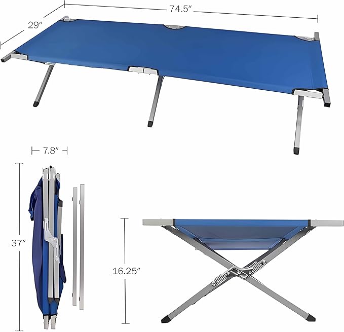 HOMSUPPLIE'S Folding Camping Cot,Outdoor Portable Camp Bed, Sleeping Cots with Carry Bag (Blue)
