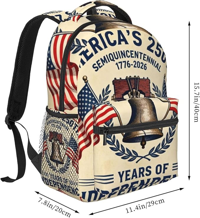 Rucksacks Lightweight Multipurpose Anti-Theft 250th Anniversary 1776-2026 Patriotic Freedom Art Shoulder Bag Large Capacity Business Computer Bag With Smooth Zippers