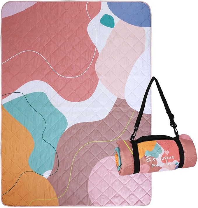 Exclusivo Mezcla Waterproof Picnic Blanket 60x80 Inches Large Multicolor Floral Polyester Sandproof Modern Camping Blanket