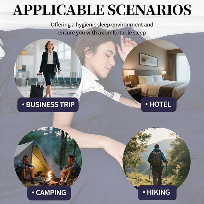 Sleeping Bag Liner Lightweight Compact Sleeping Bag Sack Portable Clean Travel Sheet Camping Sleep Sheet for Backpacking Hotel Hiking