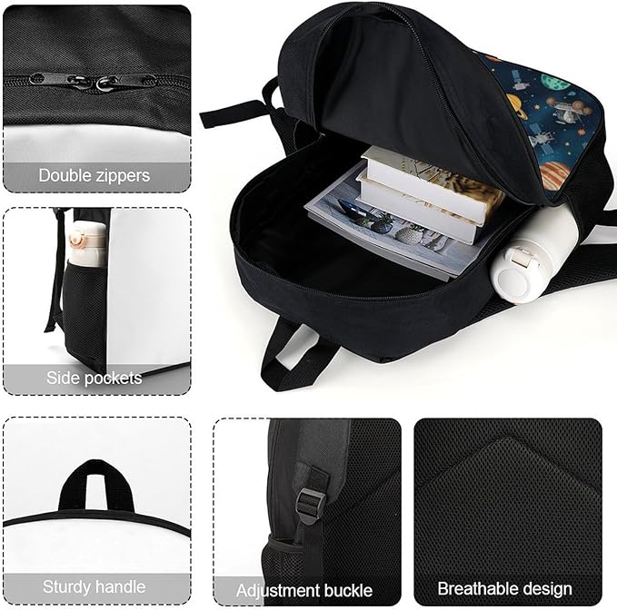 Versatile Polyester Backpack with Large Capacity for Business and Casual Activities, Galaxy Space Planet Astronaut Tavel Hiking Camping