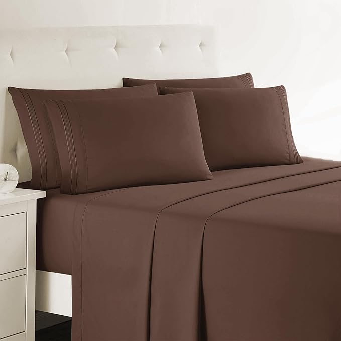 Clara Clark Cal King Sheets, 6 Piece Set - Hotel Luxury Sheets for Cal King Size Bed, Super Soft Bedding Set, Cal King Size, Chocolate Brown