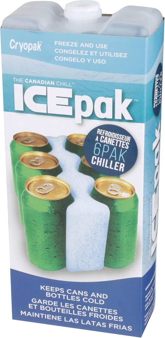 Cryopak ICEpak Medium Hard Shell Reusable Ice Packs for Coolers and Lunch Box Use, Freezer Safe Gel Design, Professional Grade Cooling, Non-Toxic and BPA Free, Travel Accessories, 6 Pack Can