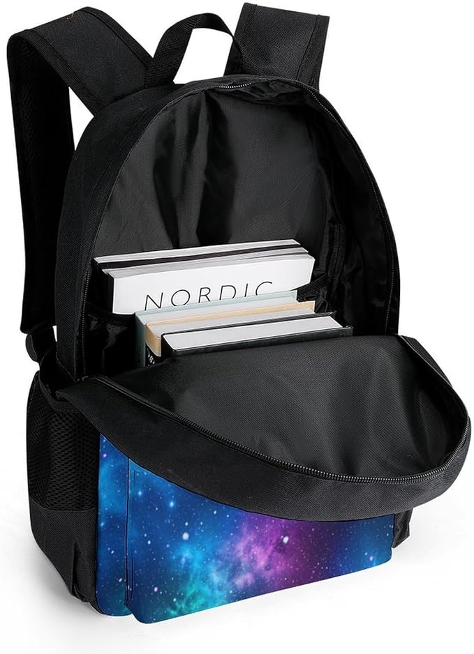 Men Women Polyester Purple Galaxy Blue Casual Daypack Large Capacity Carry On Bag With Adjustable Shoulder Straps for Camping Work Running
