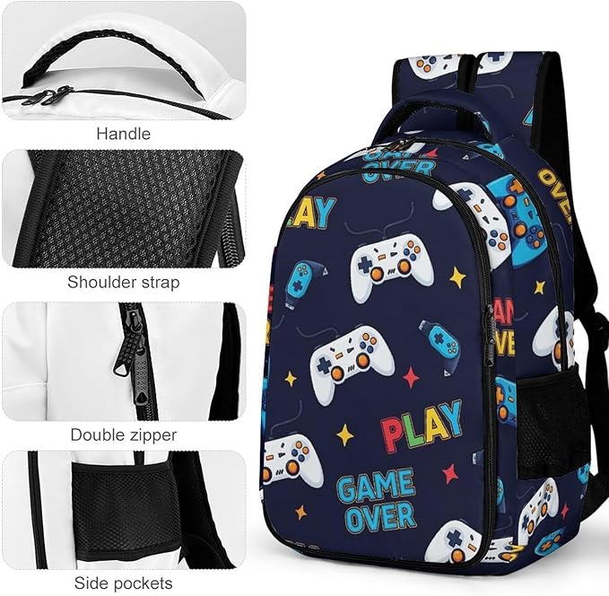 Hiking Travel Backpack Video Games Weapon Game over Play for Men Women, Waterproof Anti Theft Laptop Rucksack with Multi Compartments for Outdoor Sports
