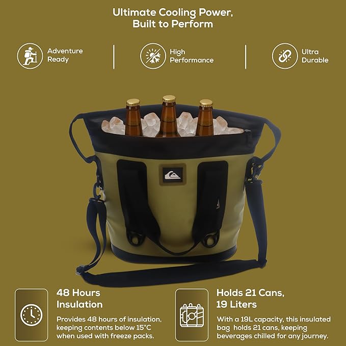 Quiksilver Zipperless Backpack Cooler 30L, Holds 36 Cans, 48 Hour Insulation, Leakproof & Waterproof Design, Heavy Duty TPU, IPX7, Padded Straps, Kangaroo Pockets