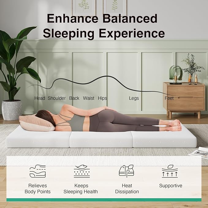Novilla Foldable Mattress, Twin Size Comfort Foam Trifold Mattress with Cloud Design Cover, 4 Inch Folding Mattress for Back Pain Relief, Suitable for Camping, RV Travel, 75"x39"x4"