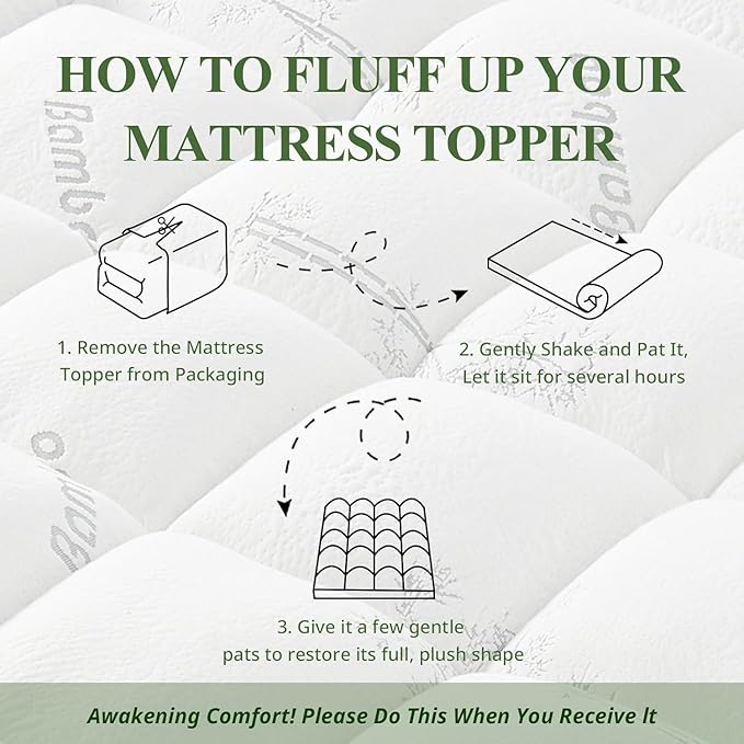 Memory Foam Mattress Topper - Viscose Made from Bamboo Pillow Top Thick Twin XL Size Mattress Pad for Back Pain, Ultra Soft & Cooling for Hot Sleepers, 6-18'' Deep Pocket, White