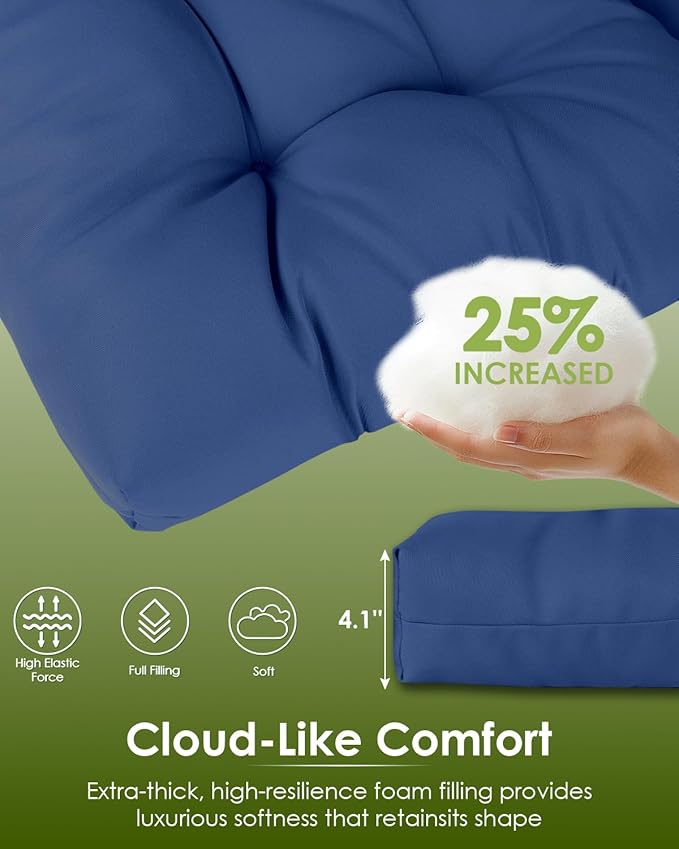 GREENVINES Rocking Chair Cushion | Polyester | Waterproof | Outdoor High Back Rocker Chairs Cushions | Seat with Ties | Non-Slip | Thickened Pad for Patio | 46.5" x 18.5" x 4.3" | Blue