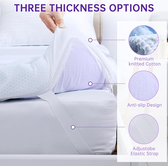 MUXHOMO 3.9 Inch 7-Zone Queen Mattress Topper, Egg Crate Memory Foam Mattress Topper Queen Size for Back Pain, Lavender Cooling Gel Infused Bed Pad, CertiPUR-US and Oeko-TEX Certification (60"×80")
