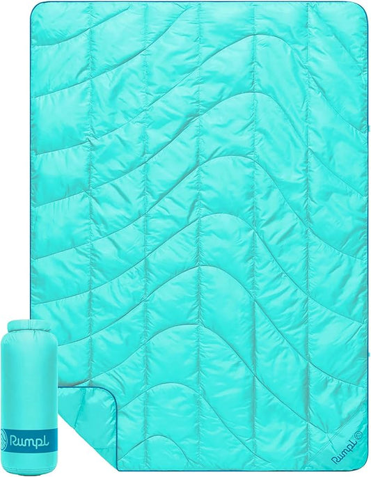 Rumpl Travel Puffy Blanket, Ultra-Packable Travel-Size Warmth and Comfort, Seafoam