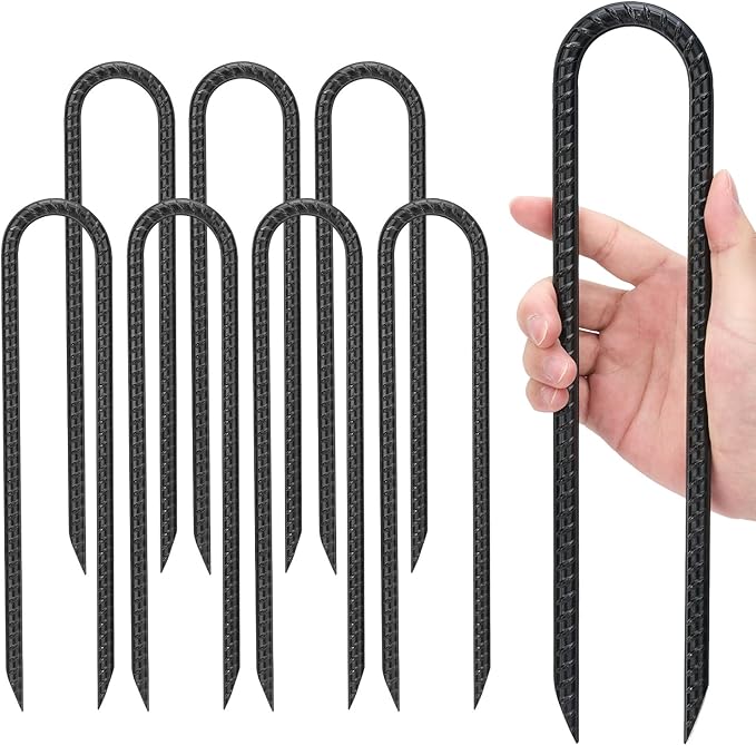 Kingsyard 8 Pack 12 Inch Trampolines Wind Stakes, 0.4 Inch Diameter 2.6 inche Wide Galvanized Steel U Hook Rebar Stakes, Multi-Purpose Heavy Duty Ground Anchors for Tent, Fences, Swing, Landscape