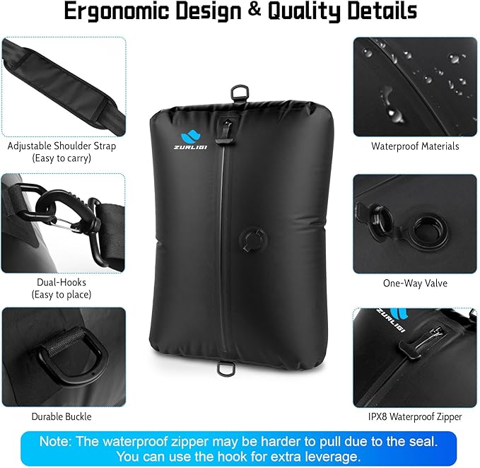 Zurligi Travel Vacuum Bags with Shoulder Strap & Mini Pump – IPX8 Waterproof Vacuum Seal Reusable 39L Carry-On Compression Bags for Clothes, Suitcase & Luggage(2-Pack, Black)