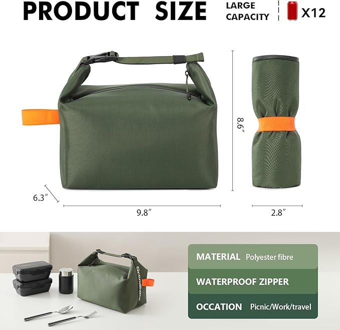 Lunch Bag for Women & Men Fresh Keep Lunch Box, Small Leakproof Cooler Bag Food Lunch Containers High Capacity Reusable Lunch Tote Bags for Work, Office, Picnic, Travel (Green)
