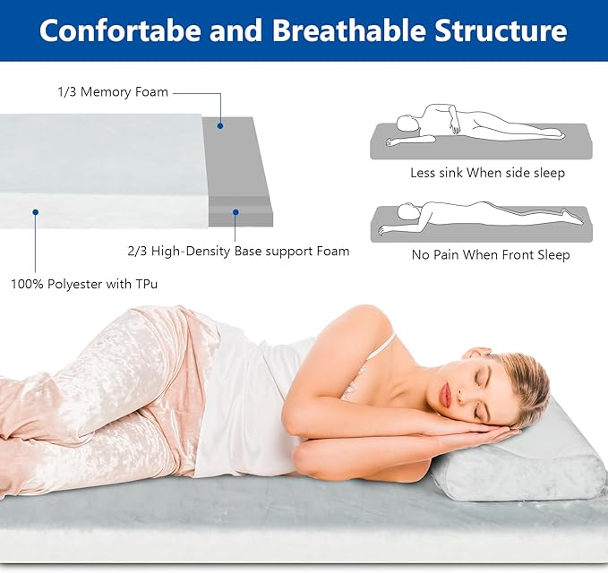 75 x 25 x 3 Inch Memory Foam Camping Mattress, Portable Roll Up Sleeping Pad with Carry Bag, Waterproof Non-Slip Bottom, Comfortable Floor Mattress for Camping, Travel, RV, Tent & Guest Bed