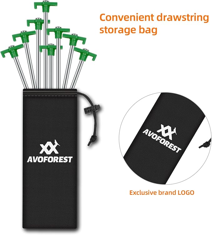 12+2PCS Tent Stakes Heavy Duty Camping Stakes,AVOFOREST 9.8inch Non-Rust Metal Tent Pegs Ground Stakes Tent Spikes Camping,Garden,Hiking Green