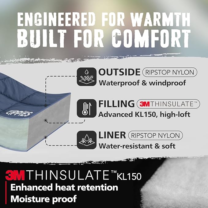 3M Thinsulate Insulation Puffy Camping Blanket for Cold Weather, Queen Size Warm Camping Quilt with Zipper, Waterproof Outdoor Sleeping Bag for Hammock, Cozy & Versatile Gift for Men and Women