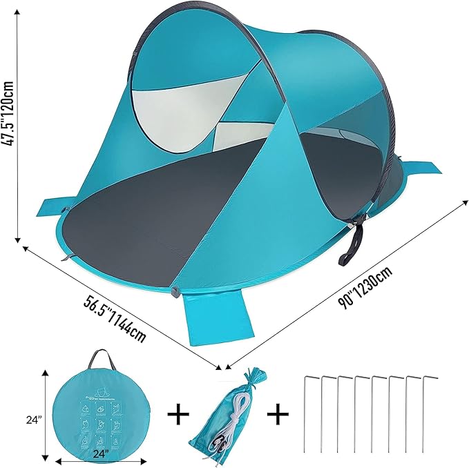 Zento Deals Large Instant Pop Up Beach Tent - 3-4 Person Sun Shade Shelter with UV Protection - Tent with Carry Bag for Outdoor Activities - Easy Setup Windproof Waterproof Beach Canopy Cabana