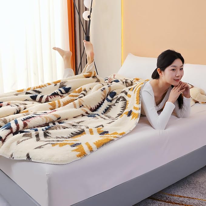 UKELER Boho Sherpa Fleece Blanket 90'' × 112'', Ultra Soft Aztec King Szie Blanket for All Season, Cozy, Plush, Bohemian Throw Blanket for Bed/Couch/Sofa/Office/Camping