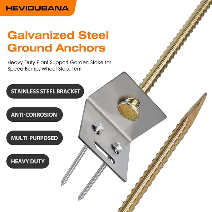 Ground Anchors 16" Large Ground Nail Stake with Brackets 4pcs Earth Anchors Mobile Home Storage Shed Anchor Kit Swing Set Anchors for Metal Swing Set Playset Tie Down