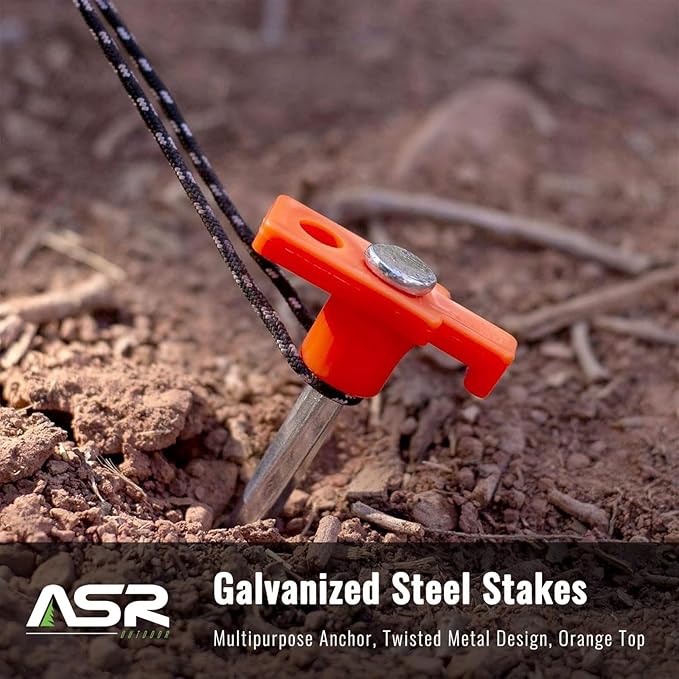 10-Piece Galvanized Steel Tent Pegs - Orange Garden Stakes