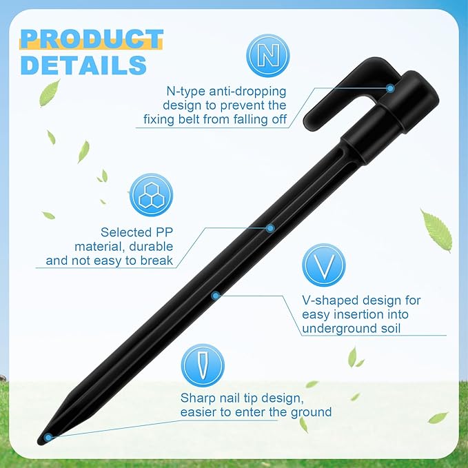 24 Pack Plastic Tent Stakes 5.7 Inch Heavy Duty Canopy Anchoring Pegs Plastic Tent Pegs Sand Stakes Outdoor Beach Spikes for Camping, Gardening, Landscaping, Backpacking(Black)