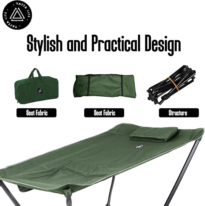 Low Back Folding Camping Chairs for Adults with Storage Pouches & Carrying Case - Foldable Lawn Chairs, Beach Chair, Fishing Chair, Portable Lightweight Outdoor Chair. (Army Green)