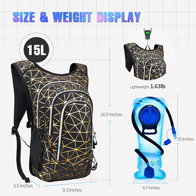 Hydration Backpack, Festival Rave Hydration Pack, Water Backpack with 2L Hydration Bladder, Rave Backpack Hydration Pack Hydropack Hydro for Hiking, Biking, Festivals, Raves