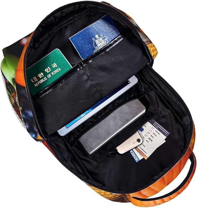 Shoulder Book Bags Anti-Theft Multipurpose Big Capacity Bookbag, Thanks Giving Pumpkin Corn Fruit Art Travel Hiking Backpack With Smooth Zippers