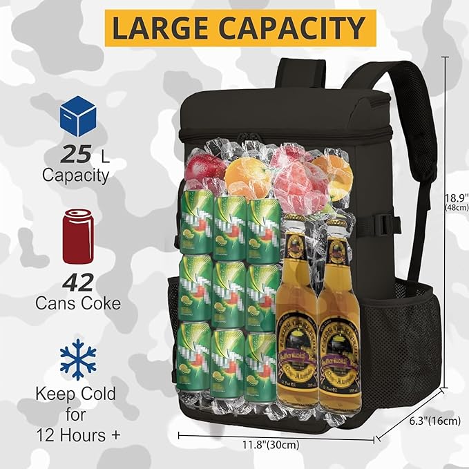 Tactical Backpack Cooler,Tactical Insulated Soft Cooler Bag Large Capacity Leakproof Back Pack,Portable Soft Cooler Bag Waterproof for Beach, Travel, Camping, Picnic, Hiking(Black)