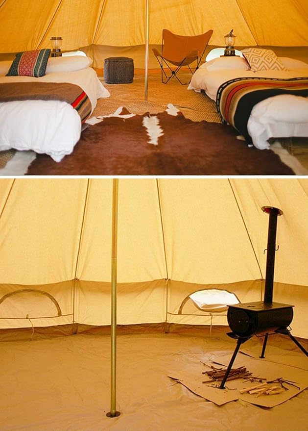 Playdo 4-Season Waterproof Cotton Canvas Bell Tent with Stove Hole and Tent Flue Flashing Kit for Outdoor Camping, Hunting, Hiking, Festival, Party