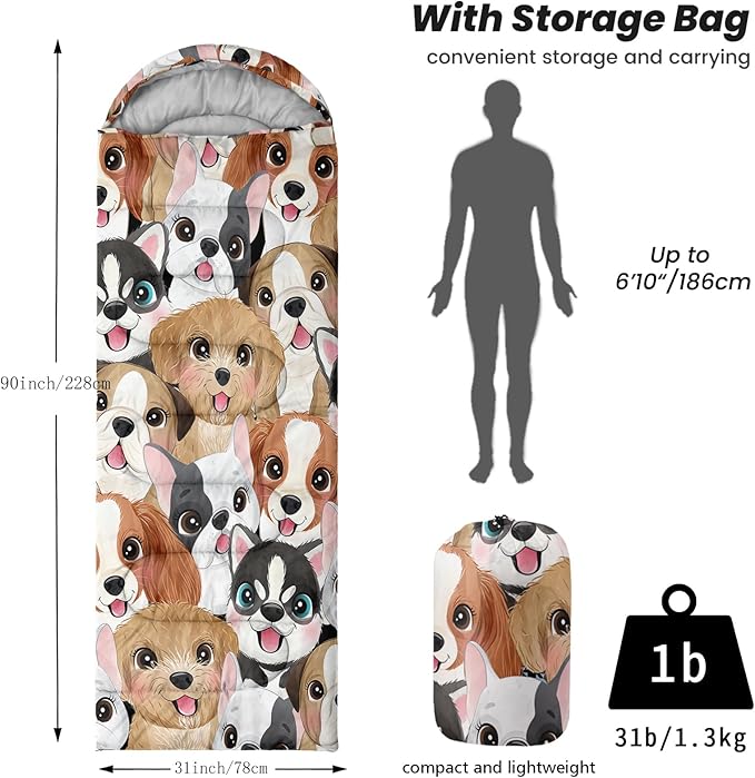 Sleeping Bags for Adults Youth Kids,3D Printing Camping Sleeping Bag for Girls Boys Lightweight Waterproof Cold/Warm Weather Sleeping Bag for 3 Seasons