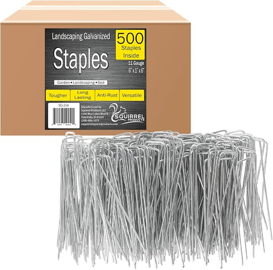 Squirrel Products Galvanized Steel Redrawn Garden Stakes, 6 Inch Lawn Staples, 11 Gauge Stakes, 2.9mm 15x2.5x15cm – 500 Pack