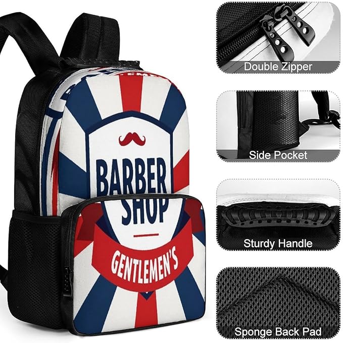Men Women Lightweight Vintage Emblem Of Barber Shop Flag Backpack Large Capacity Carry On Bag With Padded Straps for Sports Work Walking Cycling