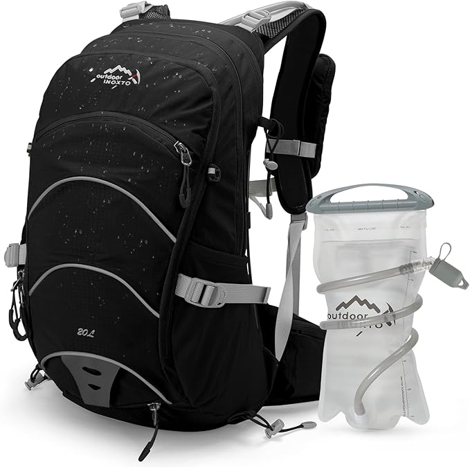 IX INOXTO 20L Hydration Backpack, Waterproof Hiking Internal Frame Backpacks with 2L Hydration Water Bladder and Rain Cover for Men, Lightweight Travel Daypack for Cycling,Camping,Ski (black)