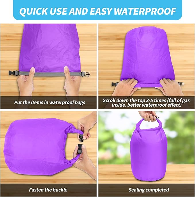 Dry Bag Set, Waterproof Small Lightweight Dry Bags for Paddle Board Kayaking, Fishing, Camping (Purple, 40L 2Pack)