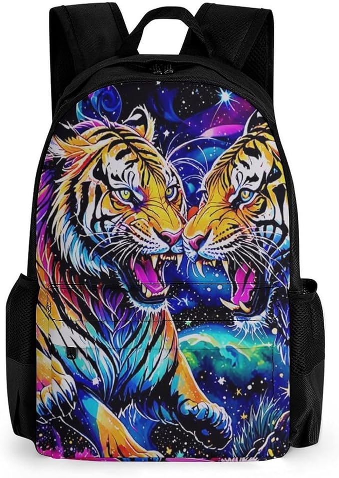 Supdreamc Casual Daypack Multipurpose Anti-Theft Large Capacity Carry On Bag, Cool Tiger Universe Surreal Style Art Casual Daypack Climbing Shoulder Bag With Padded Straps