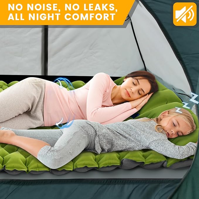 Ultralight Double Sleeping Pad for Camping, 4" Thick Inflatable Camping Mat with Built-in Foot Pump & Pillow for Backpacking, Hiking, Travel, Tent, Car