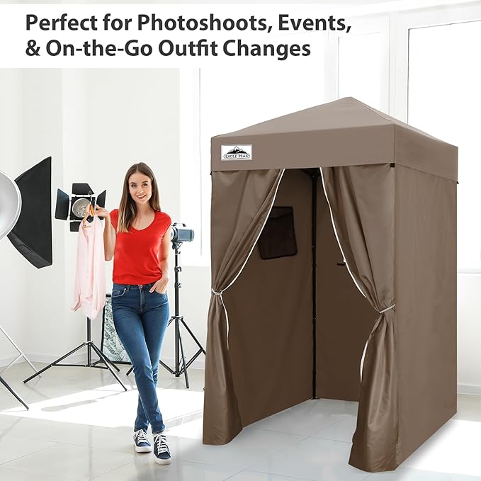 EAGLE PEAK EAGLE PEAK Flex Ultra Compact Pop-up Canopy, Sun Shelter, Changing Room, Portable Privacy Canopy Cabana, 4x4ft Canopy Tent, for Pool, Fashion Photoshoots, or Camping Brown